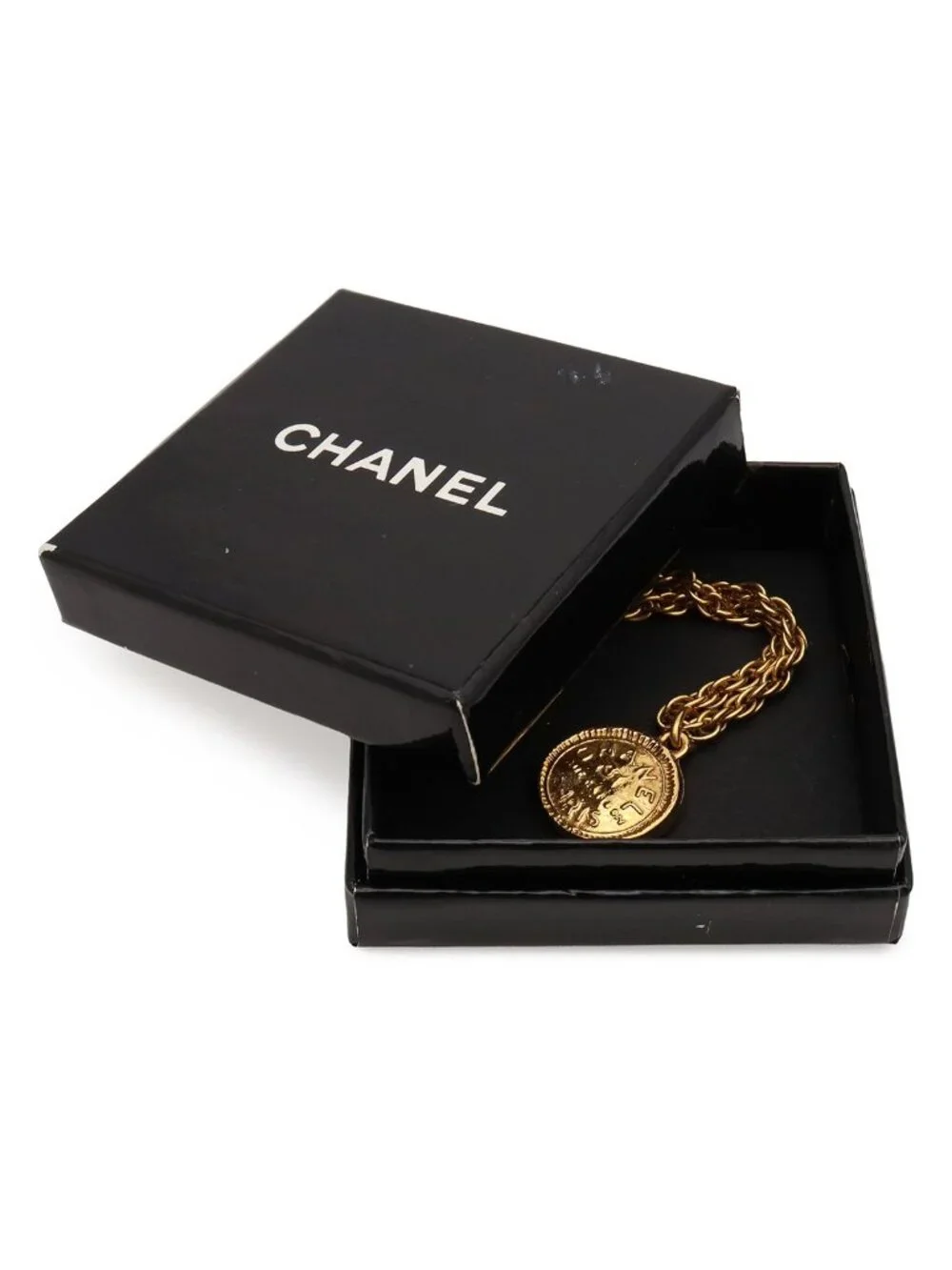 Chanel 31 Rue Cambon Coin Motif Round Plate Vintage Chain Pendant Gold